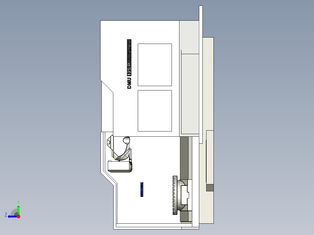 DMU 125P万能铣床造型简易模型3D图纸 STEP格式右视图
