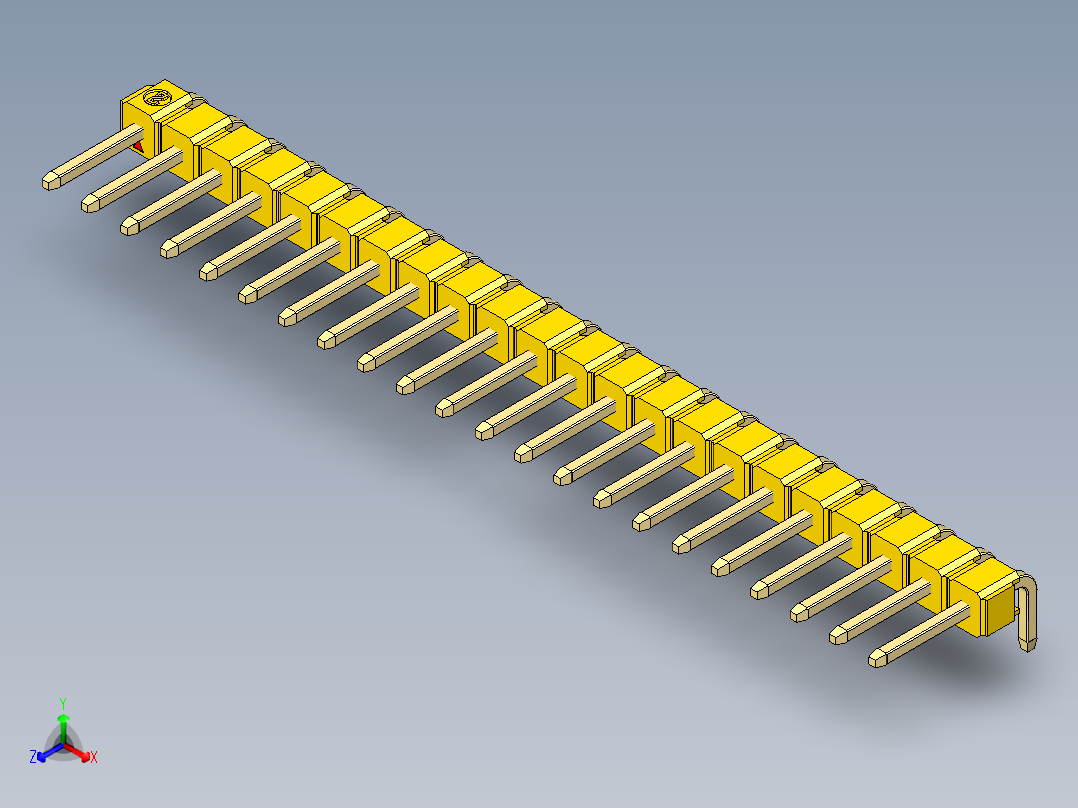彩色公排针 100mil 2.54mm 系列-DS1022_yellow_1x22p_100mil_TypeD_rev1.0主视图