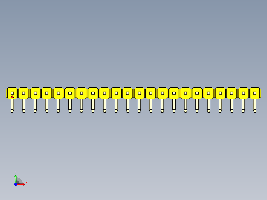 彩色公排针 100mil 2.54mm 系列-DS1022_yellow_1x22p_100mil_TypeD_rev1.0前视图
