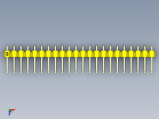 彩色公排针 100mil 2.54mm 系列-DS1022_yellow_1x22p_100mil_TypeD_rev1.0俯视缩略图