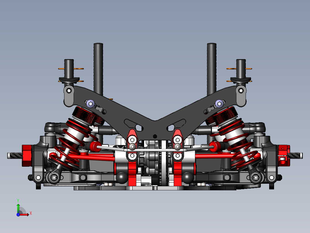 减震器差速器3d图纸 汽车减震缓冲器sw设计 底盘组件减震差速器3d后视图