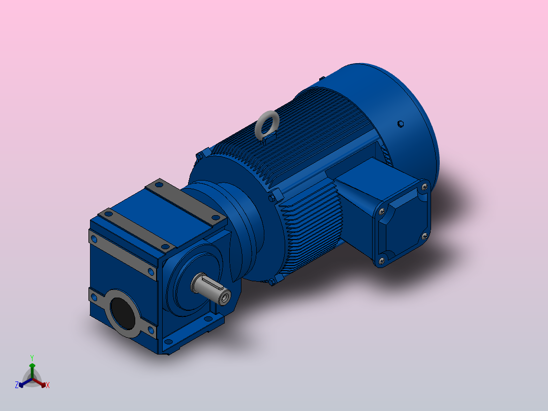 S37底脚轴伸式安装斜齿-蜗轮蜗杆减速机S37-Y0.75-4P-10.27-M1-0°-A正等轴测图