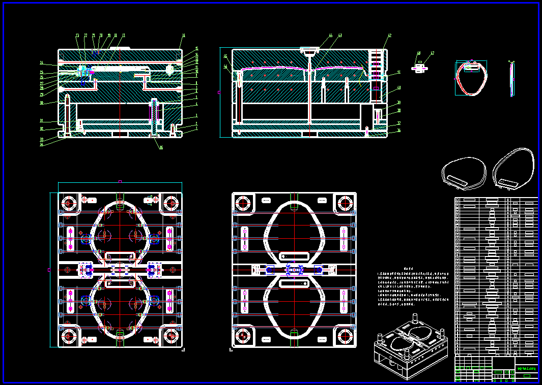 马桶盖注塑模三维UG+二维CAD