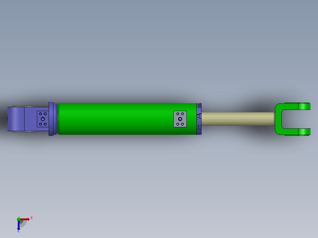 A0002481-焊接型液压缸（带前后端安装法兰）100x50x389 毫米俯视图
