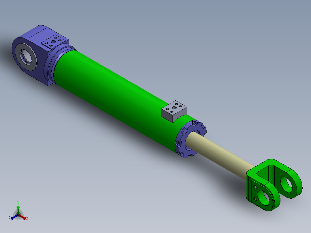 A0002481-焊接型液压缸（带前后端安装法兰）100x50x389 毫米正等轴测图