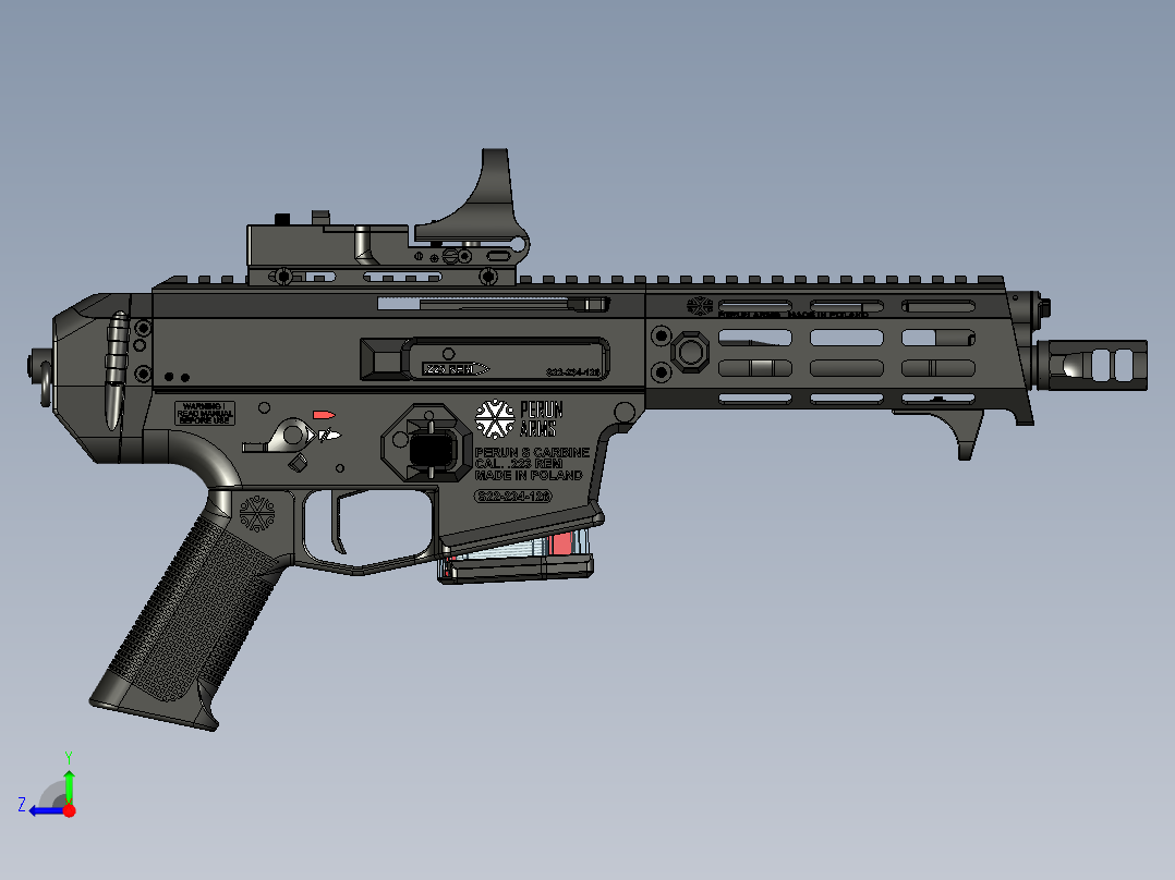 手枪左轮冲锋枪老式狙击步枪设计3D图纸wz-2022-perun-pistol STP右视图