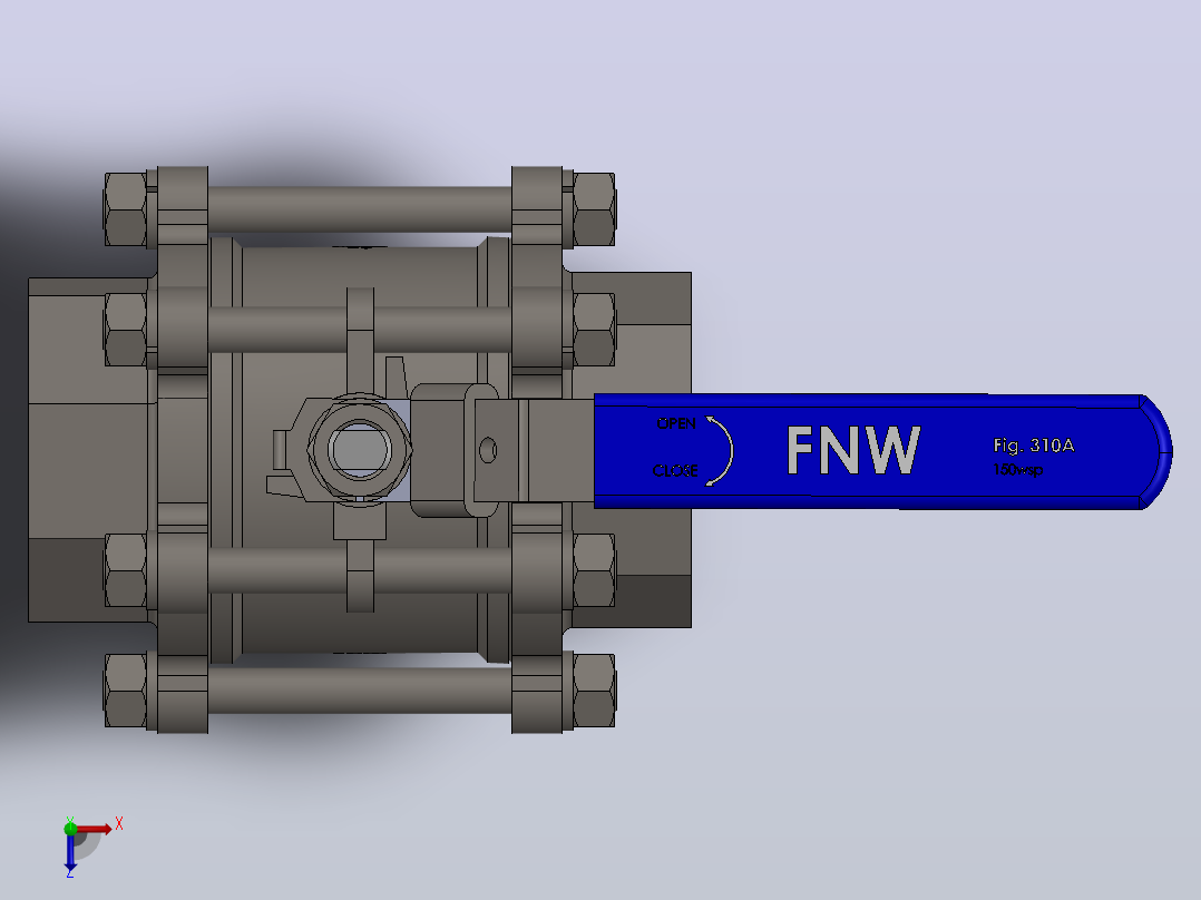 FNW-FNW310AM三片式内螺纹球阀俯视图