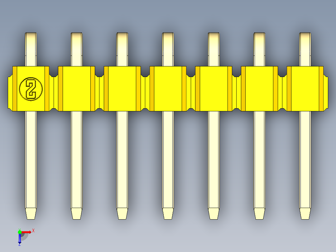 彩色公排针 100mil 2.54mm 系列-DS1022_yellow_1x07p_100mil_TypeD_rev1.0俯视图