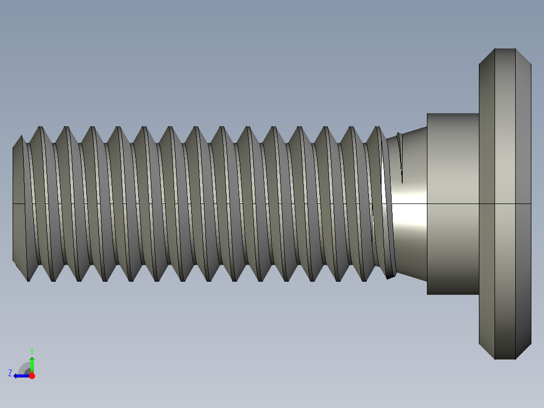 超薄型内六角螺钉-Ultra Low Profile Socket Head Screws 3-8-16 Thread Size 1 in Long.STEP右视图