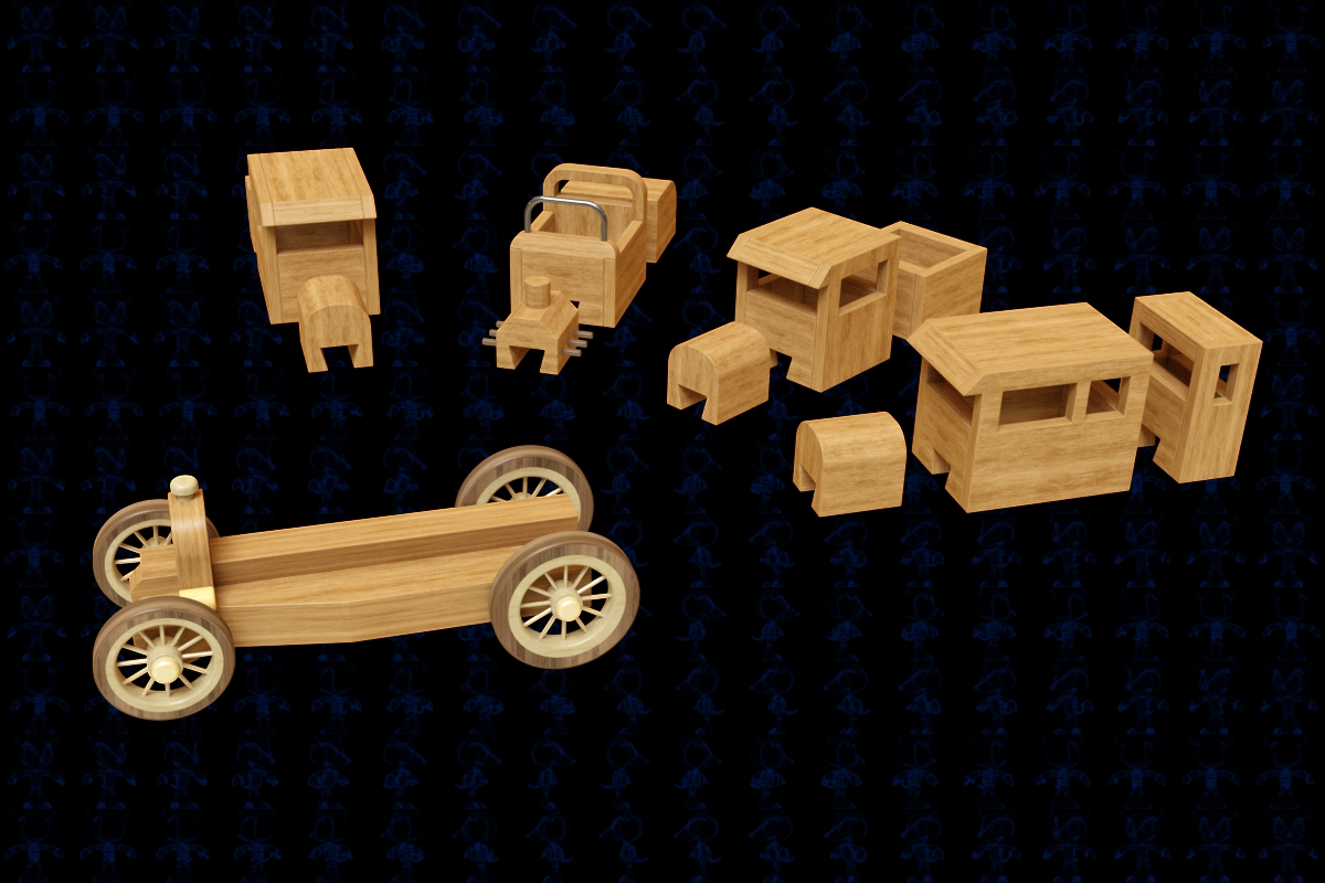 可互换汽车木制玩具CAD-SolidWorks-step格式