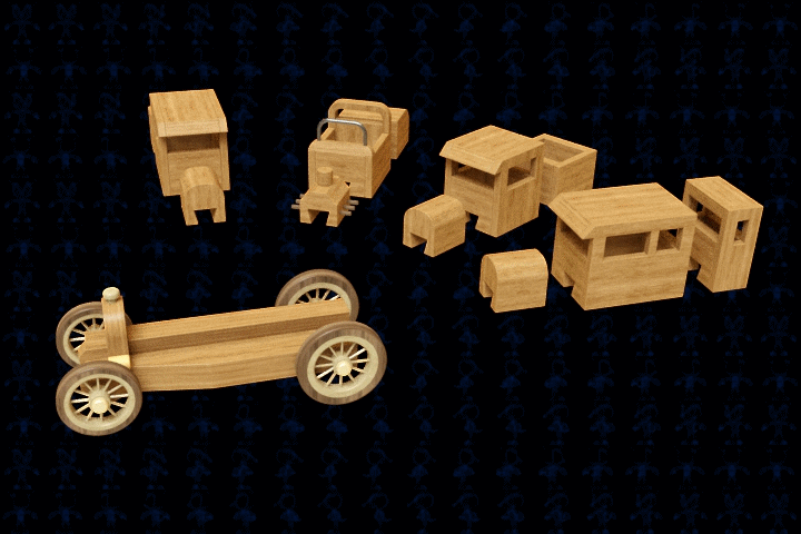 可互换汽车木制玩具CAD-SolidWorks-step格式