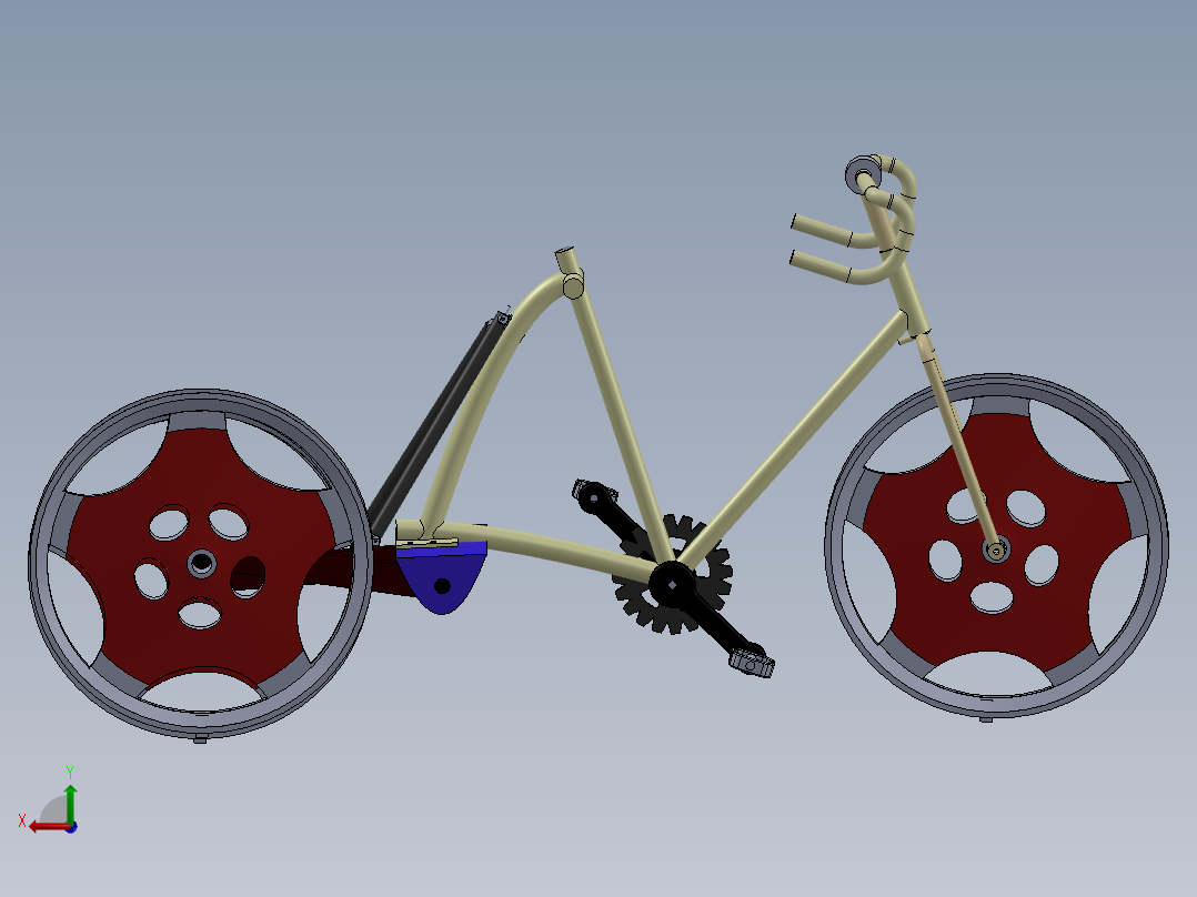 倾斜三轮车后视图