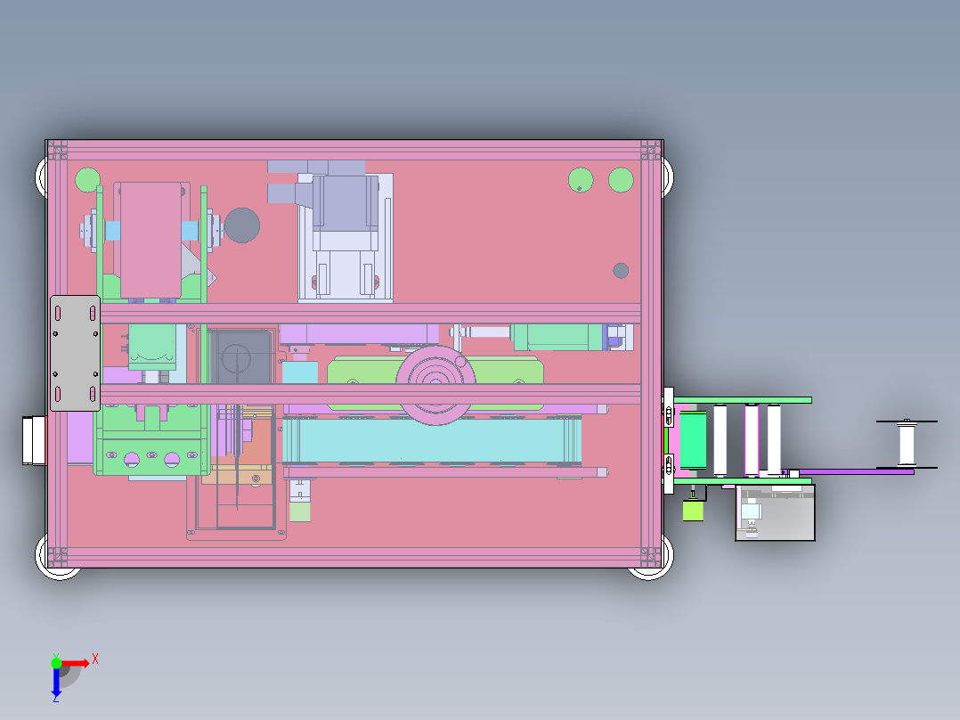 高速锯切裁断机（sw18可编辑+cad+bom）俯视图