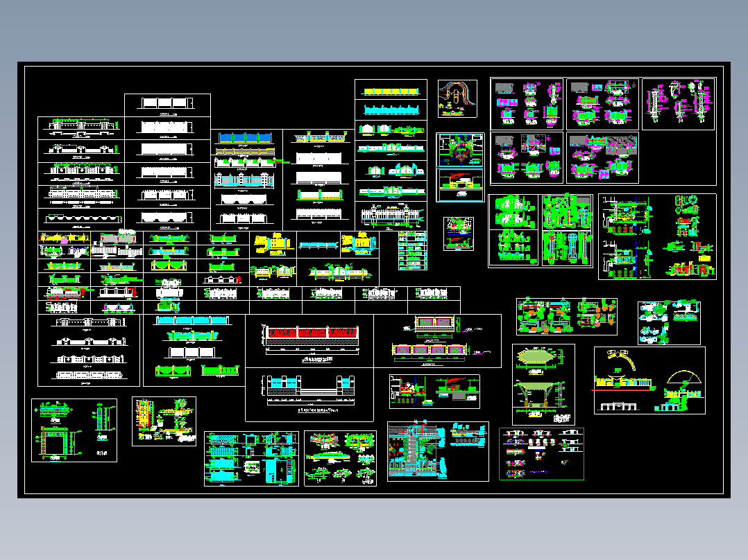 L345中式景观围墙围栏CAD图纸立面铁艺大门栏杆小区入口门CAD图纸