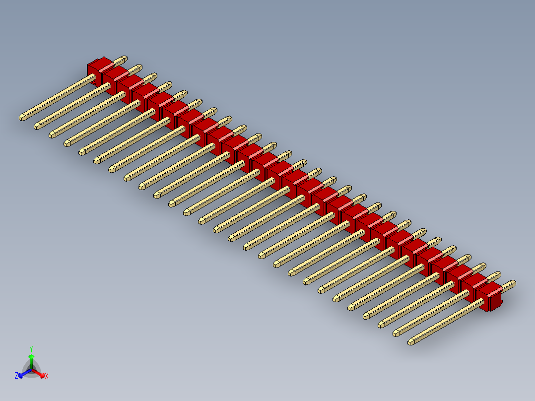 彩色公头100mil（2.54mm）系列-DS1021_red_1x27p_100mil_Type5_rev1.0正等轴测图