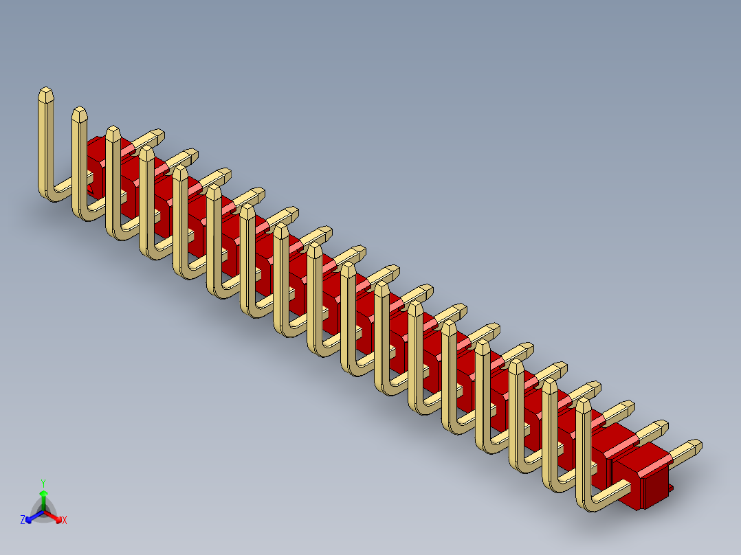 彩色公排针 100mil 2.54mm 系列-DS1022_red_17p_100mil_TypeU_rev1.0主视图