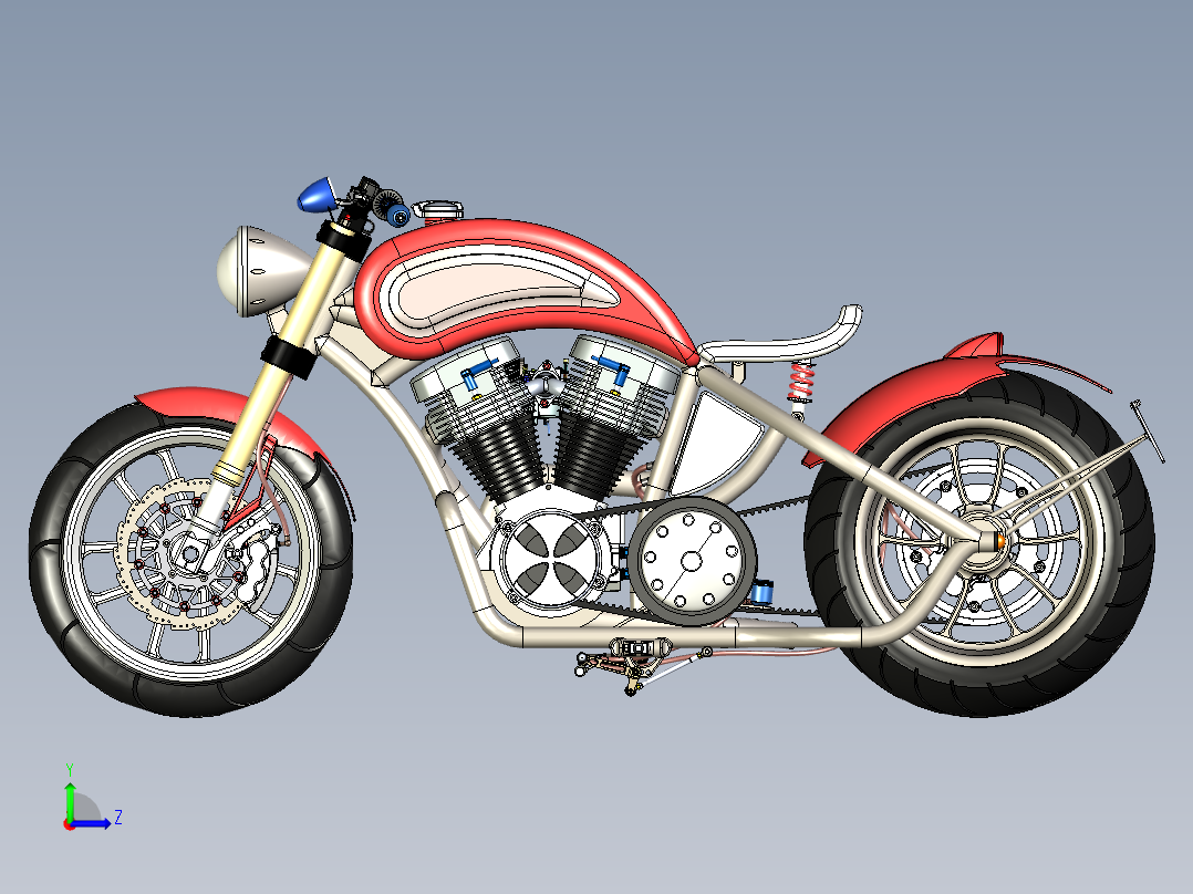 摩托车harley-davidson-1200-evo-fatster-SolidWorks设计-stp-x_t格式左视图