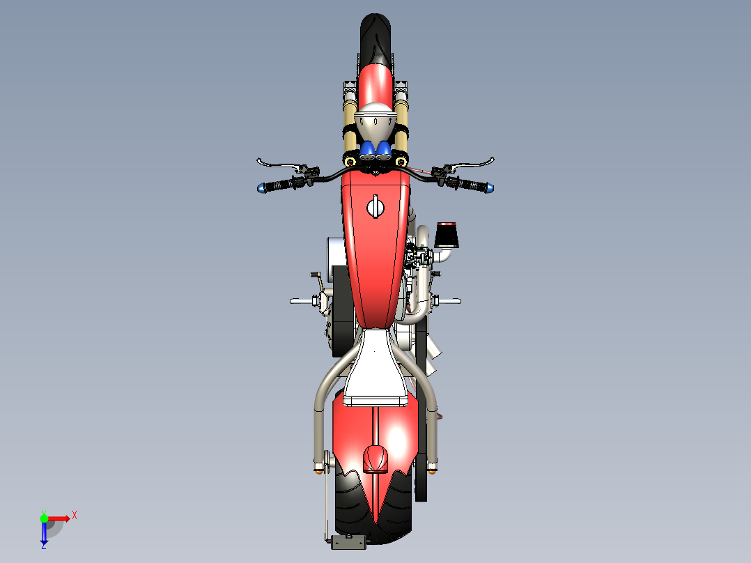 摩托车harley-davidson-1200-evo-fatster-SolidWorks设计-stp-x_t格式俯视图
