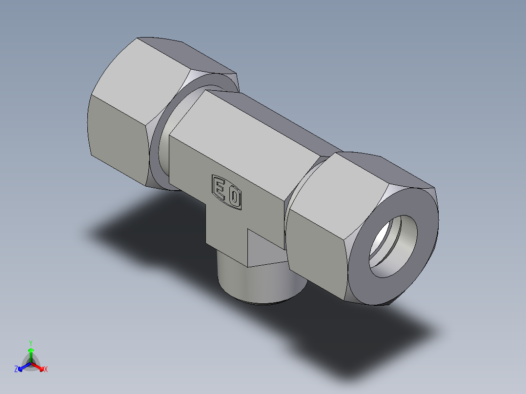 卡套式工业通用硬管接头EO_Male_stud_run_tee_TE16SRCF正等轴测图