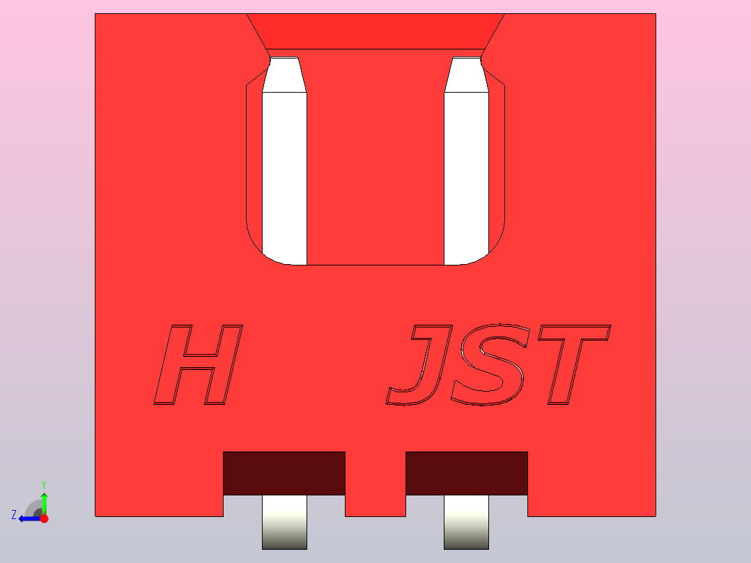 红色JST XH 2针连接器P 2 54mm成角度右视图