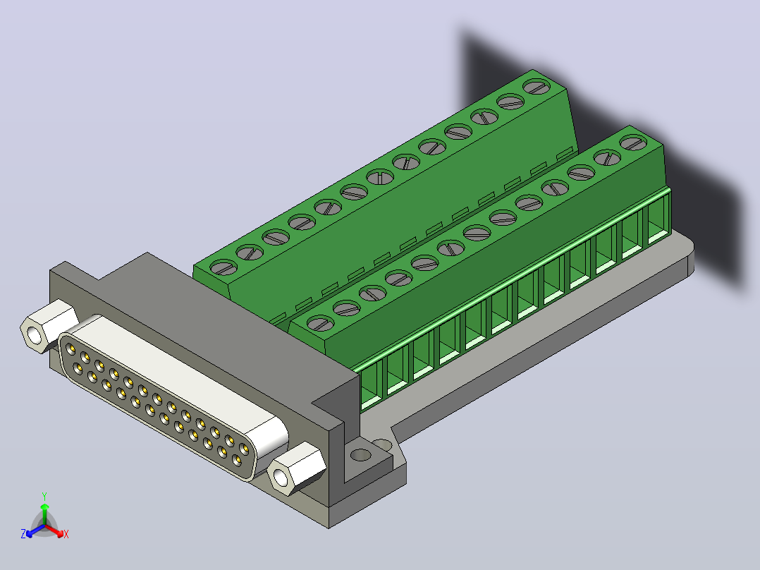 Swellder连接器Db25 D-sub母插头25针端口2排端子分线PCB板正等轴测图