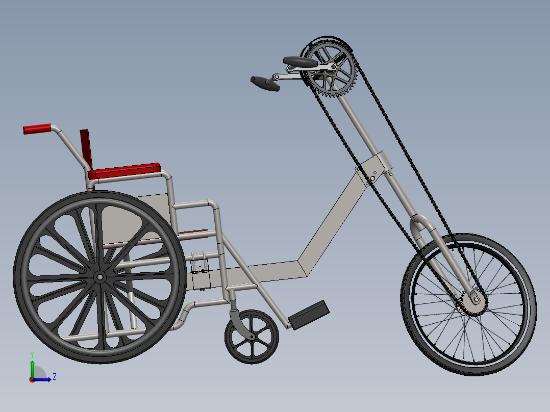 手摇自行车轮椅模型sw2020可编辑左视图