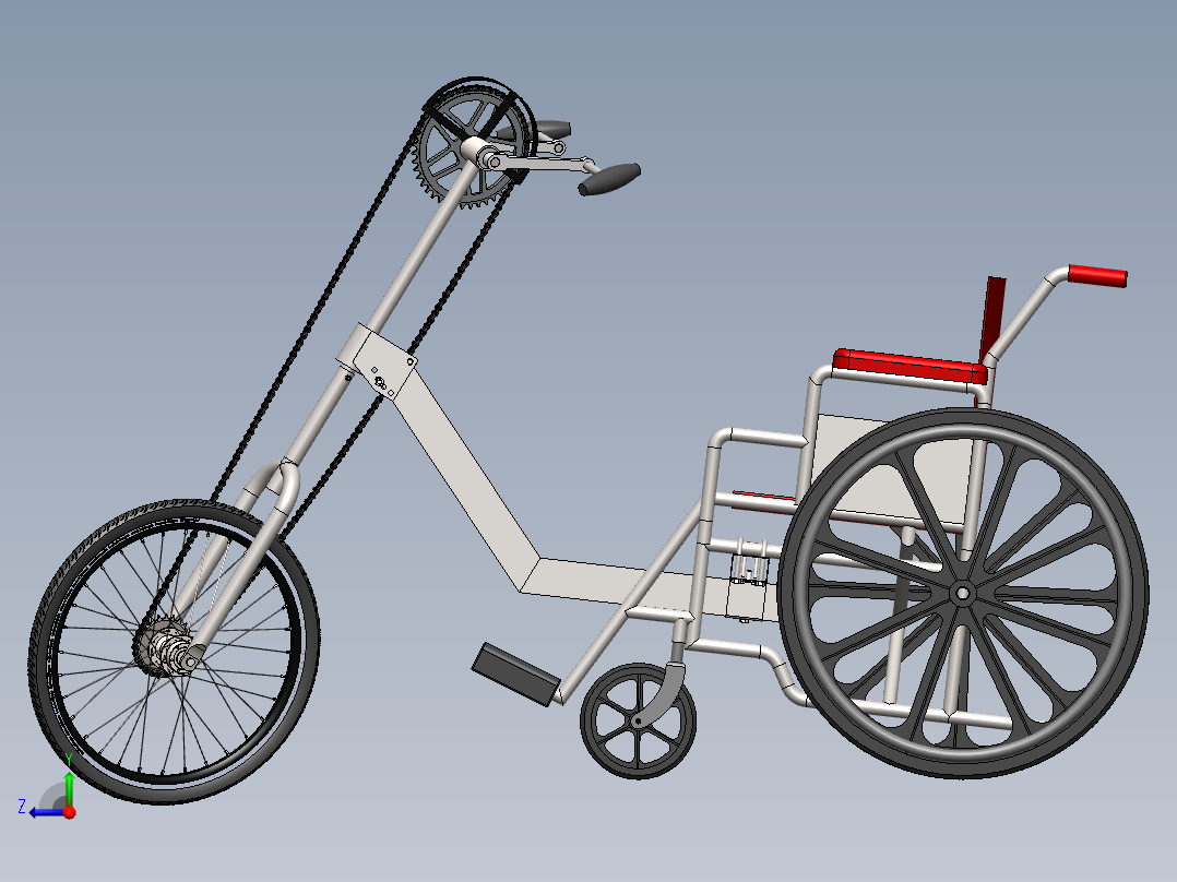 手摇自行车轮椅模型sw2020可编辑右视图