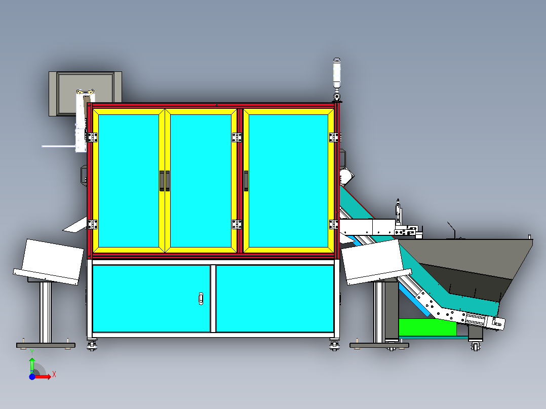 O型圈光学筛选机3d图纸 双转盘视觉检测 橡胶O型圈视觉分拣机方案前视图