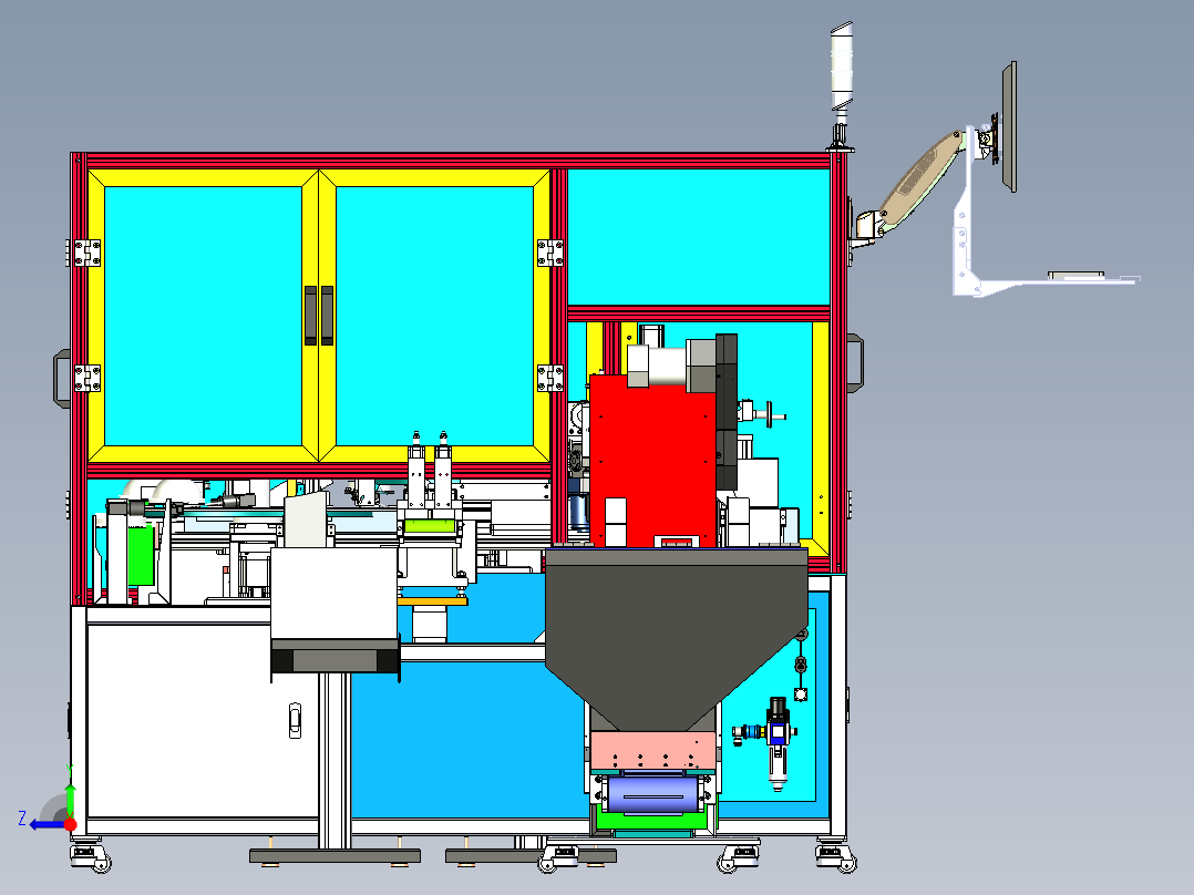 O型圈光学筛选机3d图纸 双转盘视觉检测 橡胶O型圈视觉分拣机方案右视图