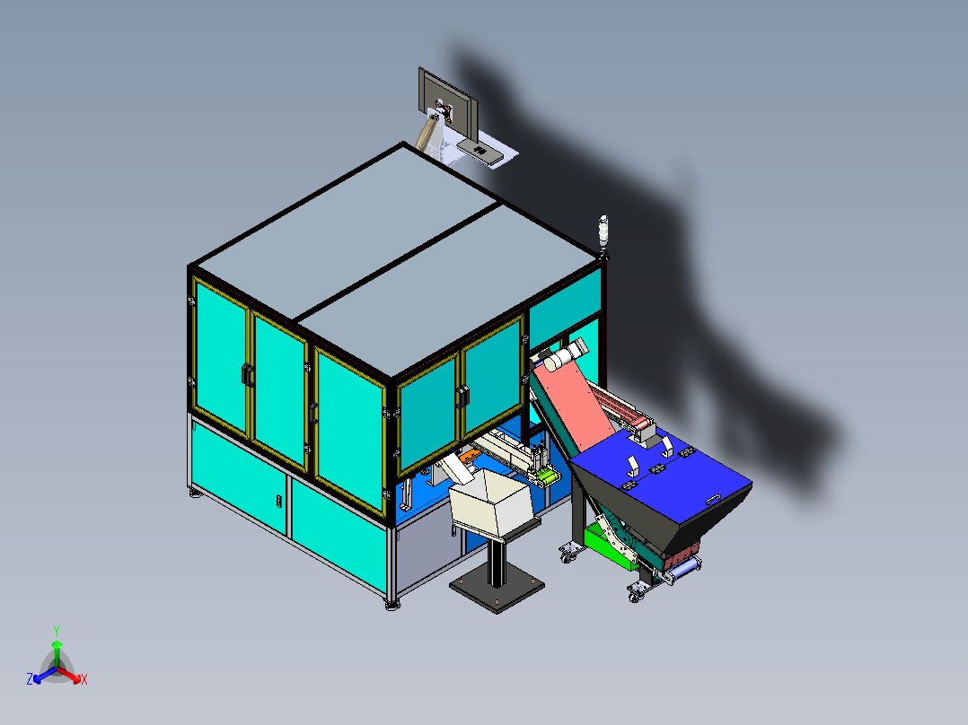 O型圈光学筛选机3d图纸 双转盘视觉检测 橡胶O型圈视觉分拣机方案正等轴测图