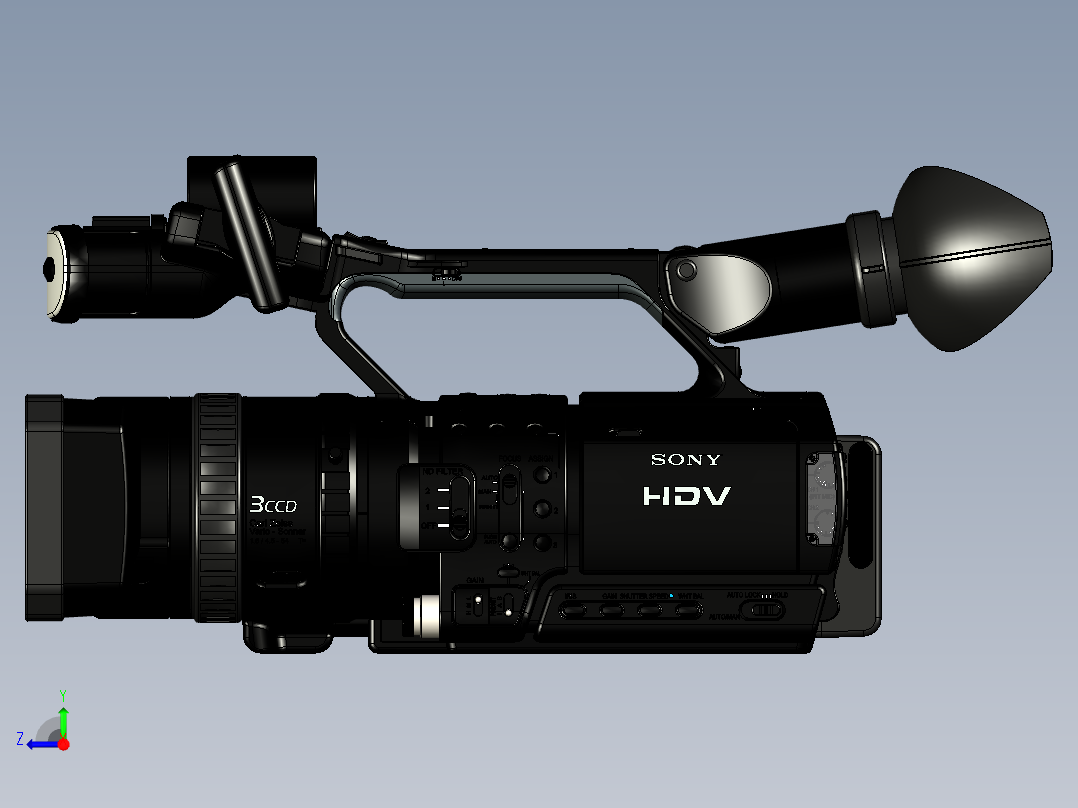 索尼Sony hvr z1u hi-def高清摄像机模型3D图纸右视图