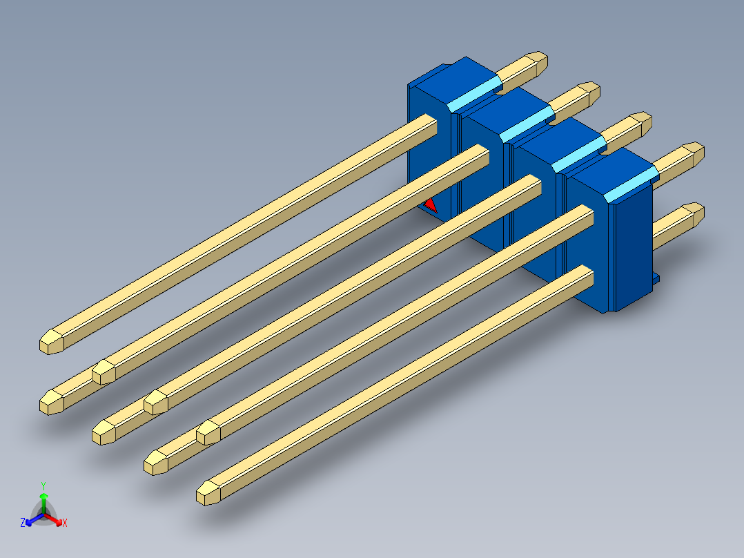 彩色公头100mil（2.54mm）系列-DS1021_blue_2x04p_100mil_Type19_rev1.0主视图