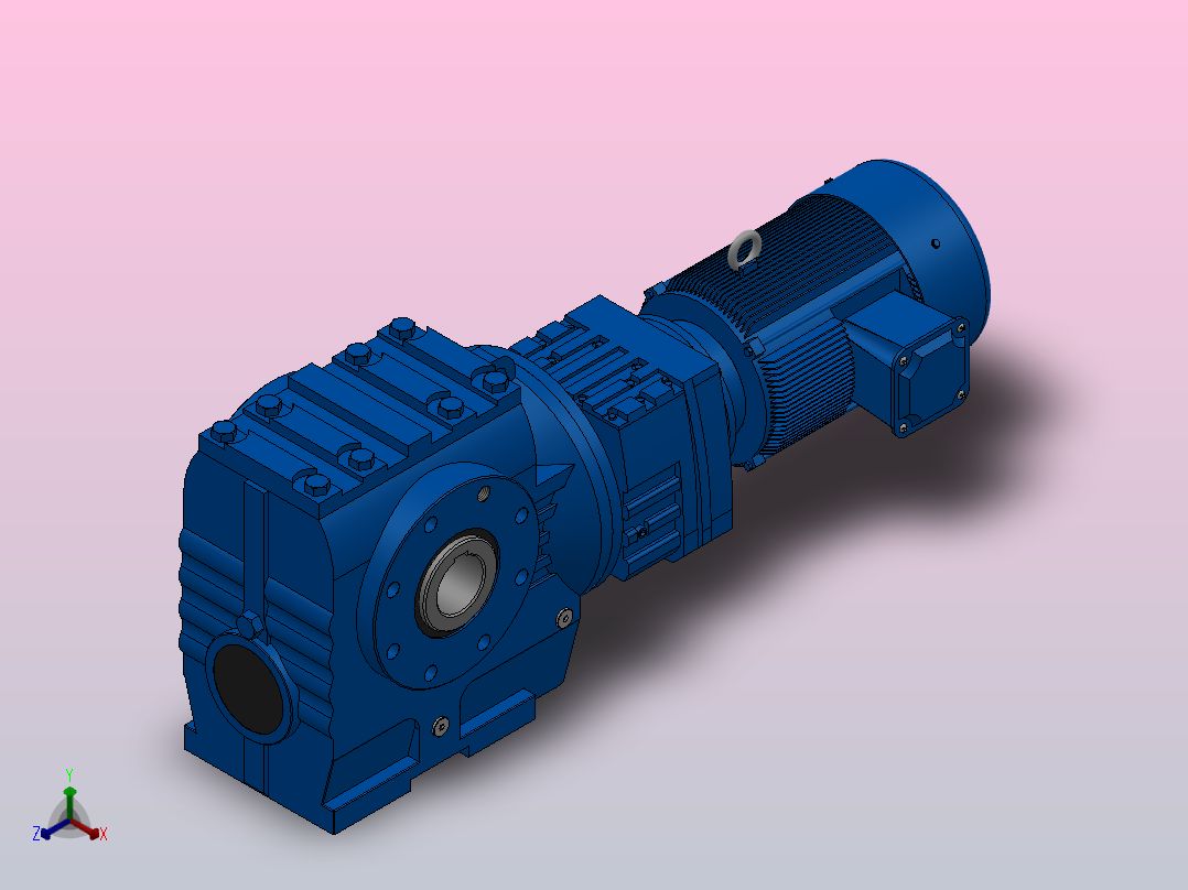 SA87R57组合式斜齿-蜗轮蜗杆减速机SA87R57-Y1.5-4P-222-M1-0°-A正等轴测图