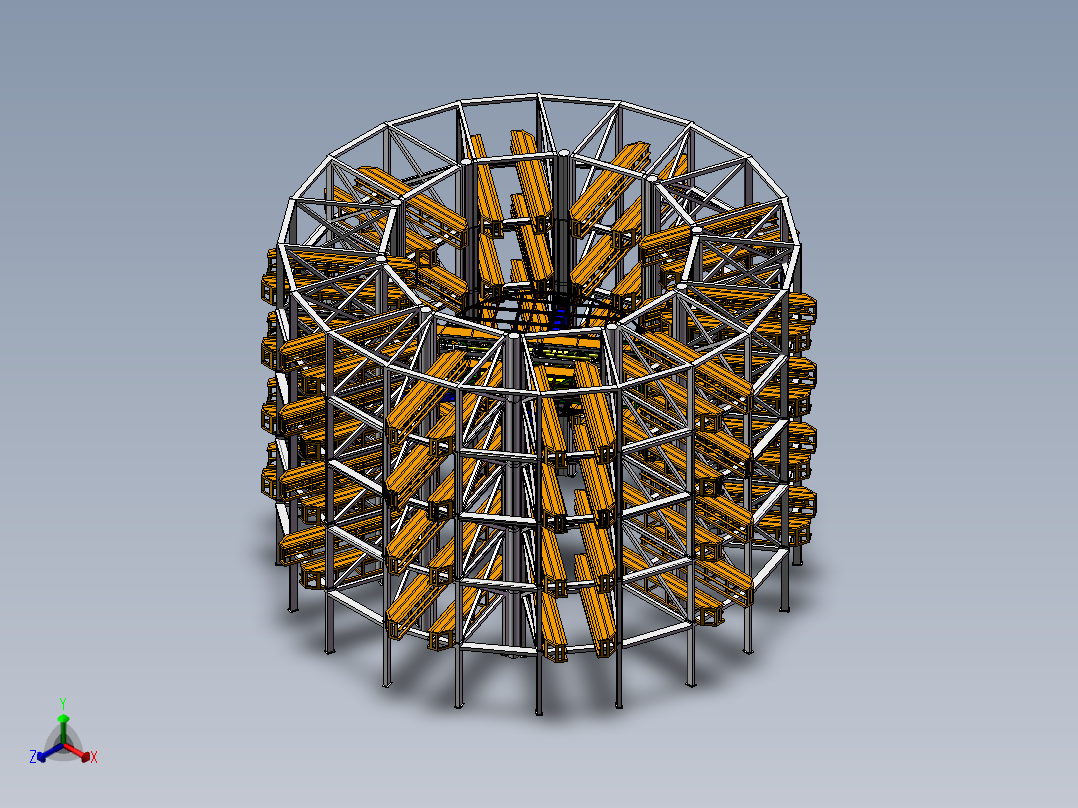 B01-proe五层立体车库五层圆形停车场正等轴测图