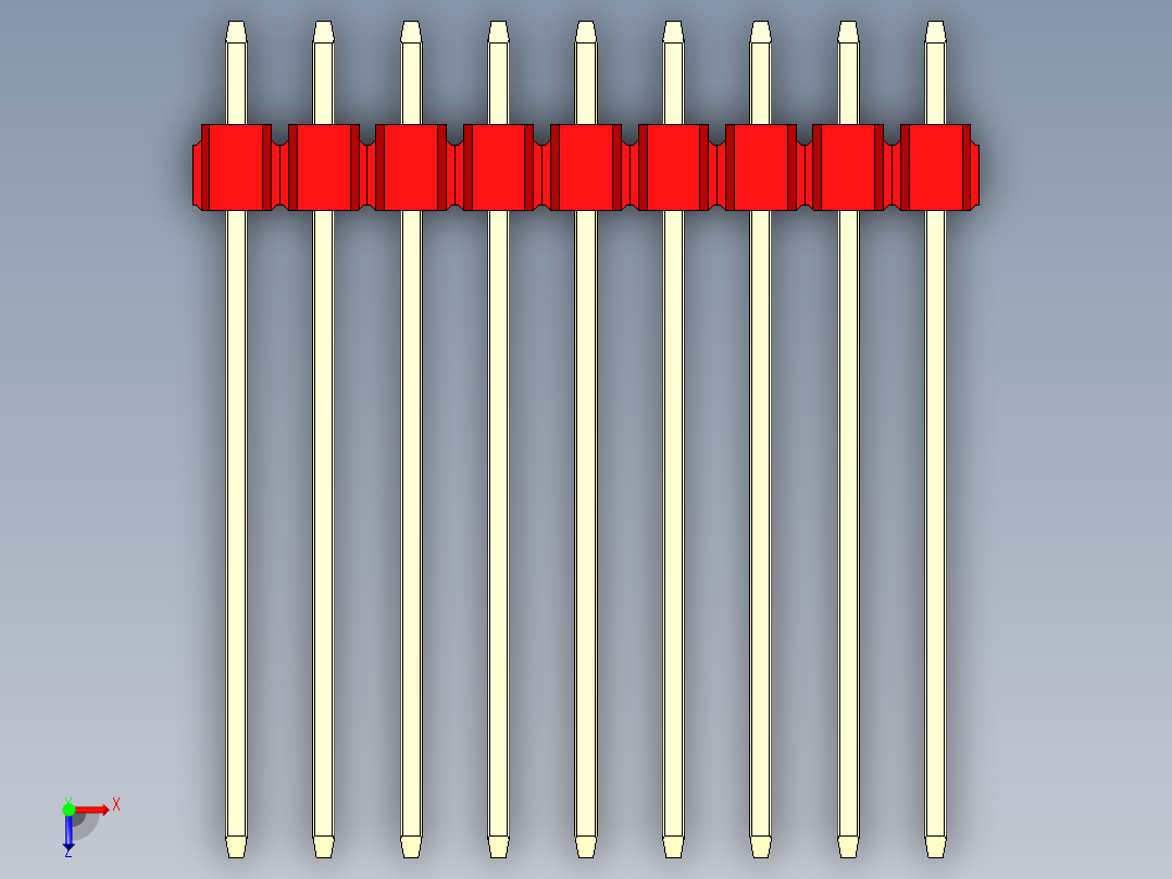 彩色公头100mil（2.54mm）系列-DS1021_red_1x09p_100mil_Type19_rev1.0俯视图