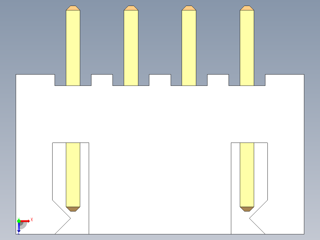 元器件3D封装JST 2.54X4P73俯视图