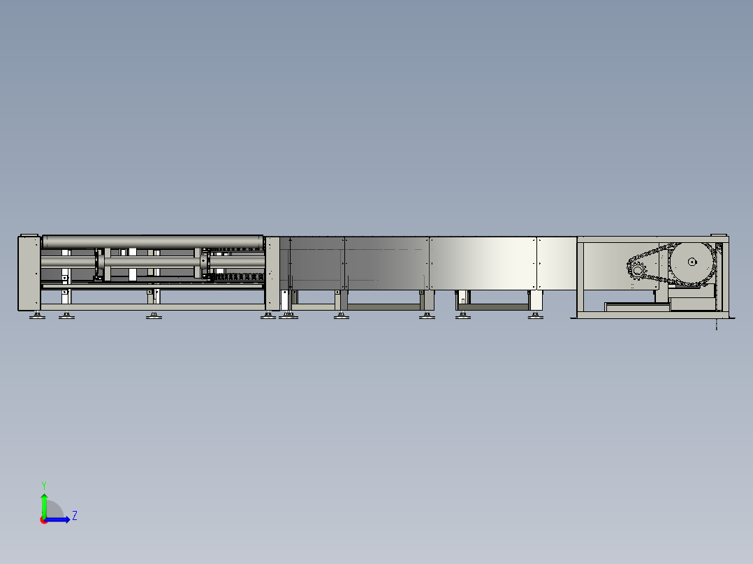 物流用转弯机柔性输送链板装置左视图