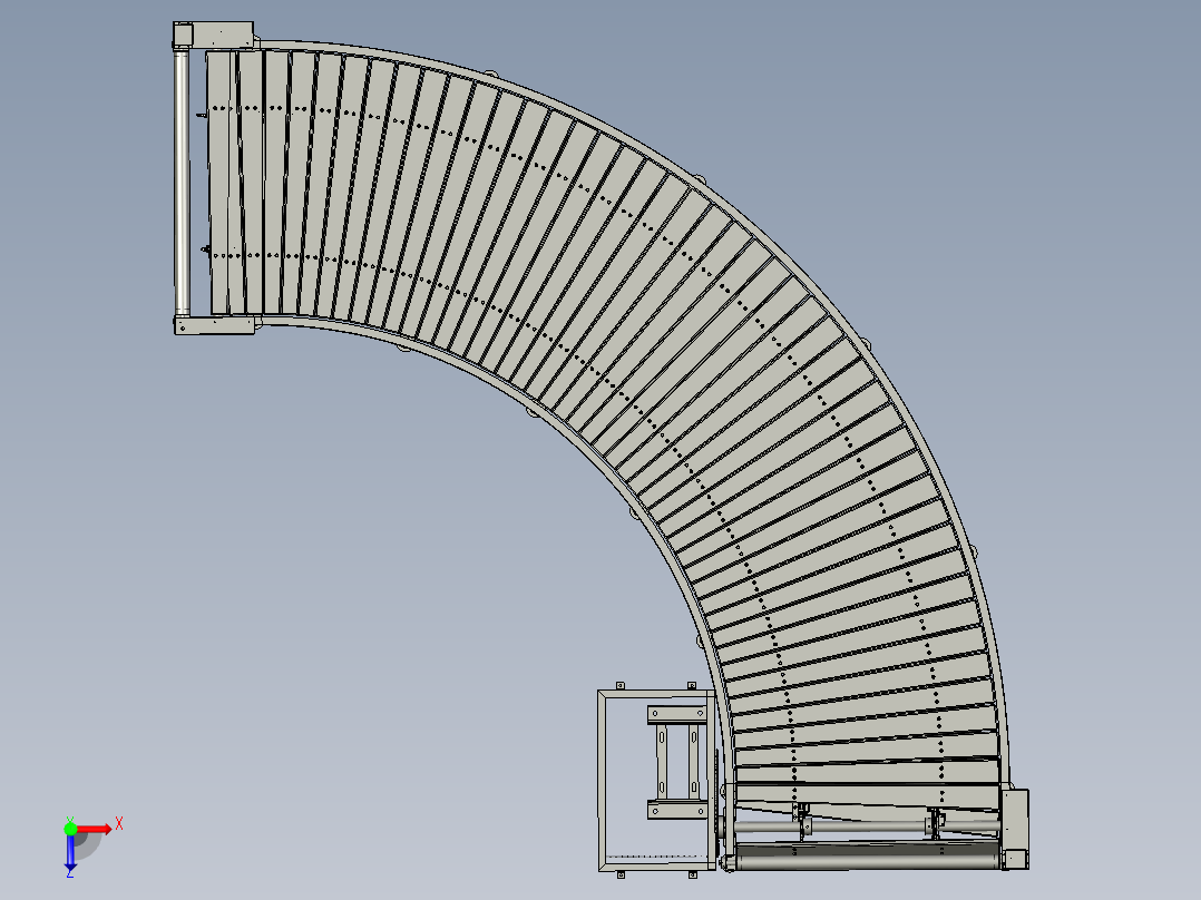 物流用转弯机柔性输送链板装置俯视图