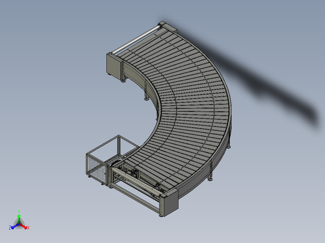 物流用转弯机柔性输送链板装置正等轴测图