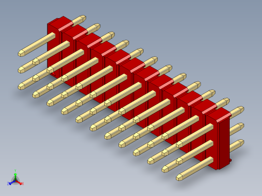 彩色公头100mil（2.54mm）系列-DS1021_red_3x12p_100mil_Type1_rev1.0正等轴测缩略图