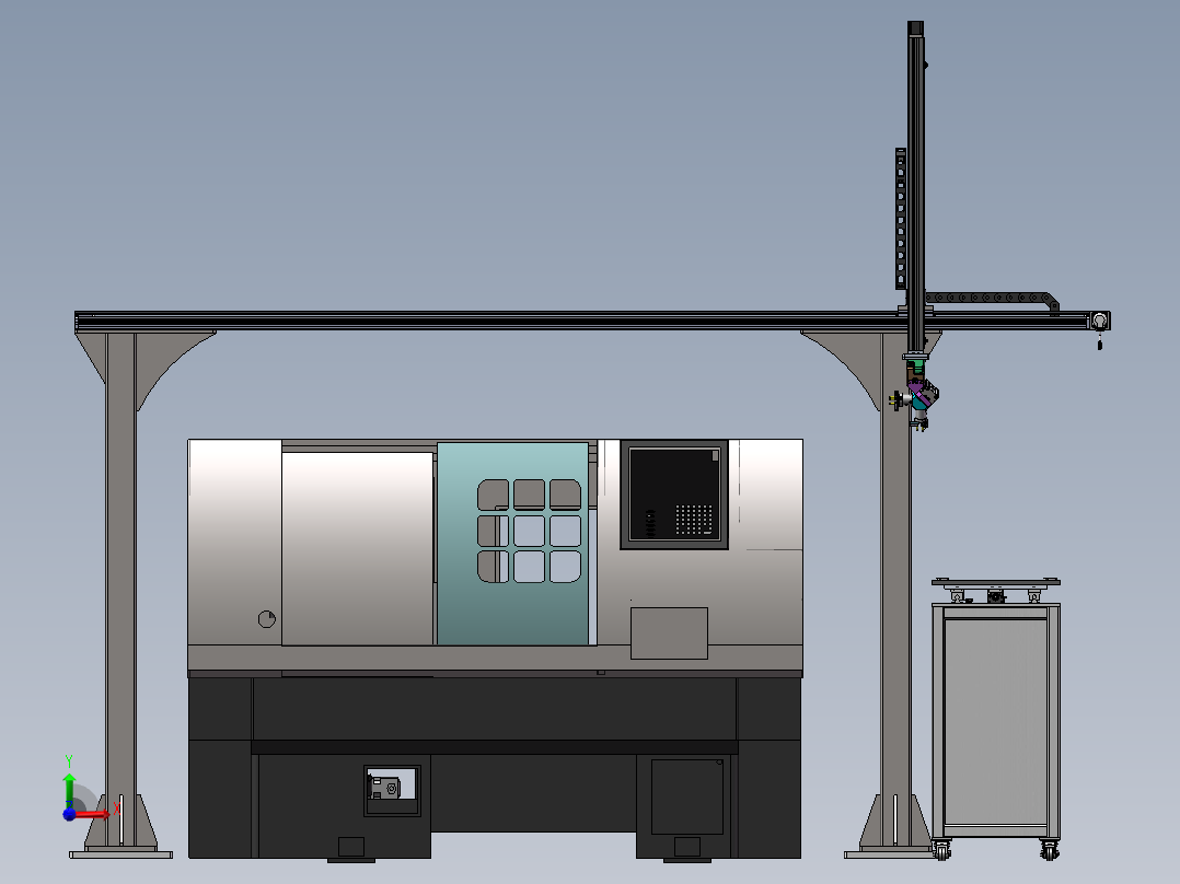 单臂XZ双轴上下料机械手3d图纸 CNC数控车床双轴桁架机械手3d模型前视图