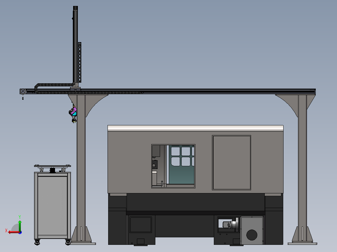 单臂XZ双轴上下料机械手3d图纸 CNC数控车床双轴桁架机械手3d模型后视图
