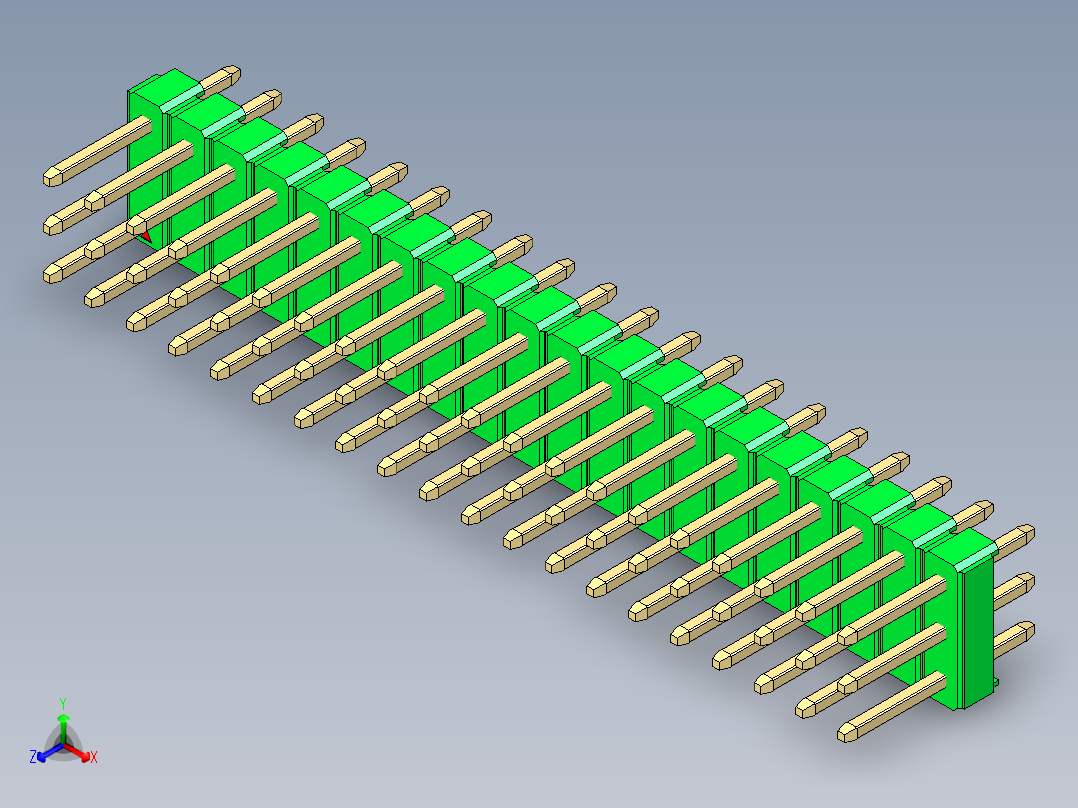 彩色公头100mil（2.54mm）系列-DS1021_green_3x20p_100mil_Type1_rev1.0正等轴测图