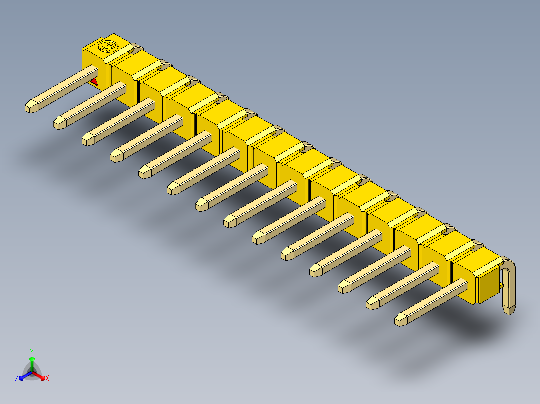 彩色公排针 100mil 2.54mm 系列-DS1022_yellow_1x14p_100mil_TypeD_rev1.0主视图