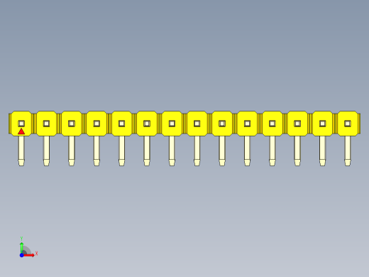 彩色公排针 100mil 2.54mm 系列-DS1022_yellow_1x14p_100mil_TypeD_rev1.0前视缩略图
