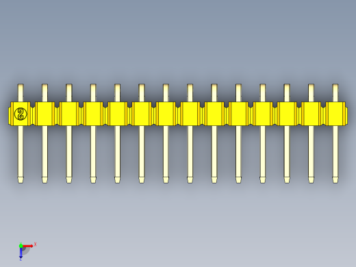 彩色公排针 100mil 2.54mm 系列-DS1022_yellow_1x14p_100mil_TypeD_rev1.0俯视缩略图