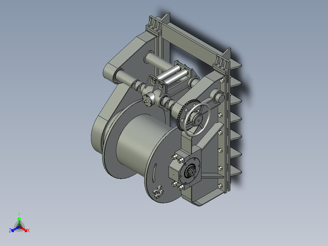 30t液压绞车三维模型正等轴测图