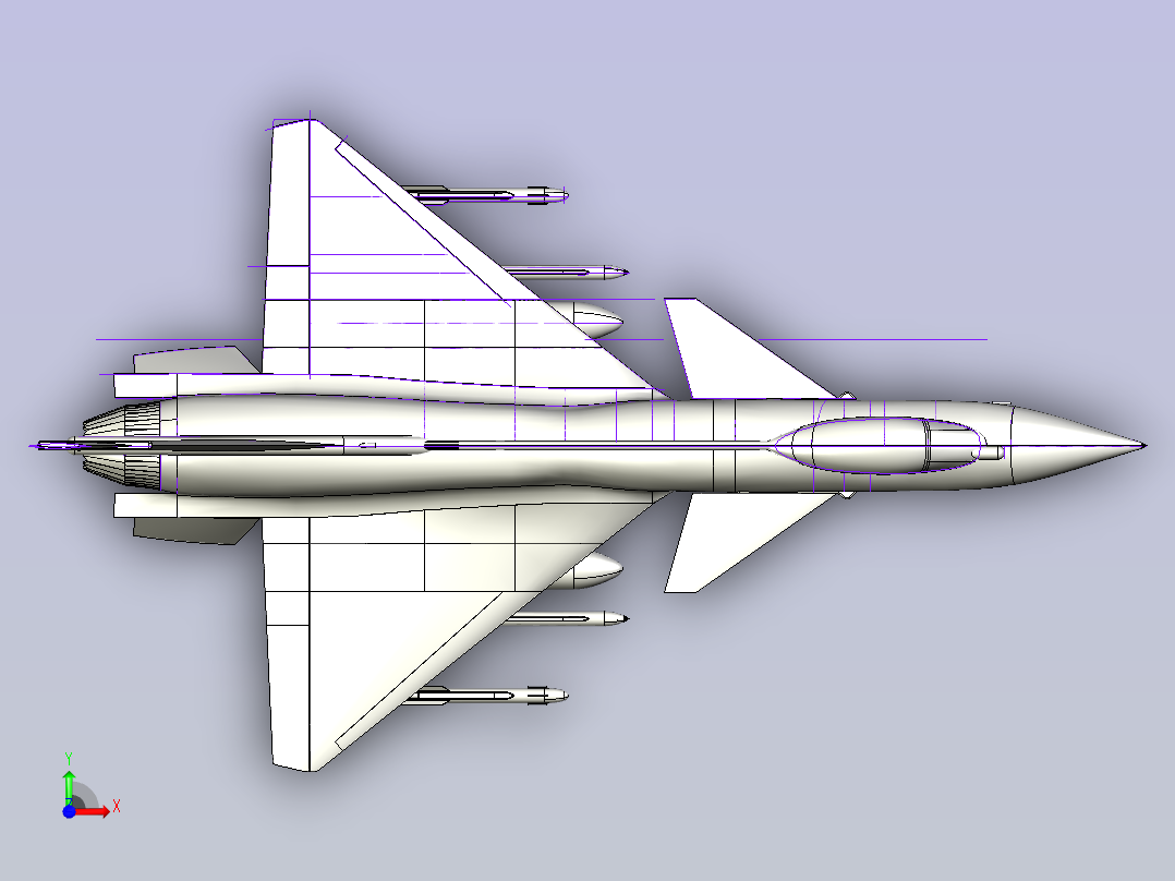 J10B 歼10B战斗机轮廓线模型3D图纸前视图
