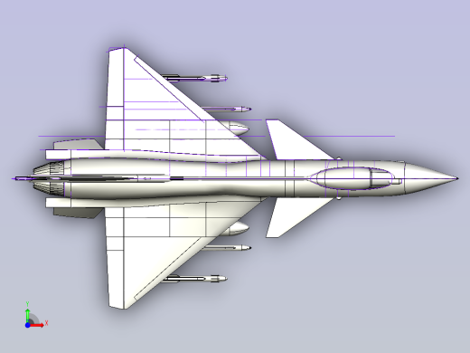 J10B 歼10B战斗机轮廓线模型3D图纸前视缩略图