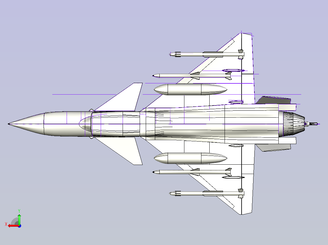 J10B 歼10B战斗机轮廓线模型3D图纸后视图